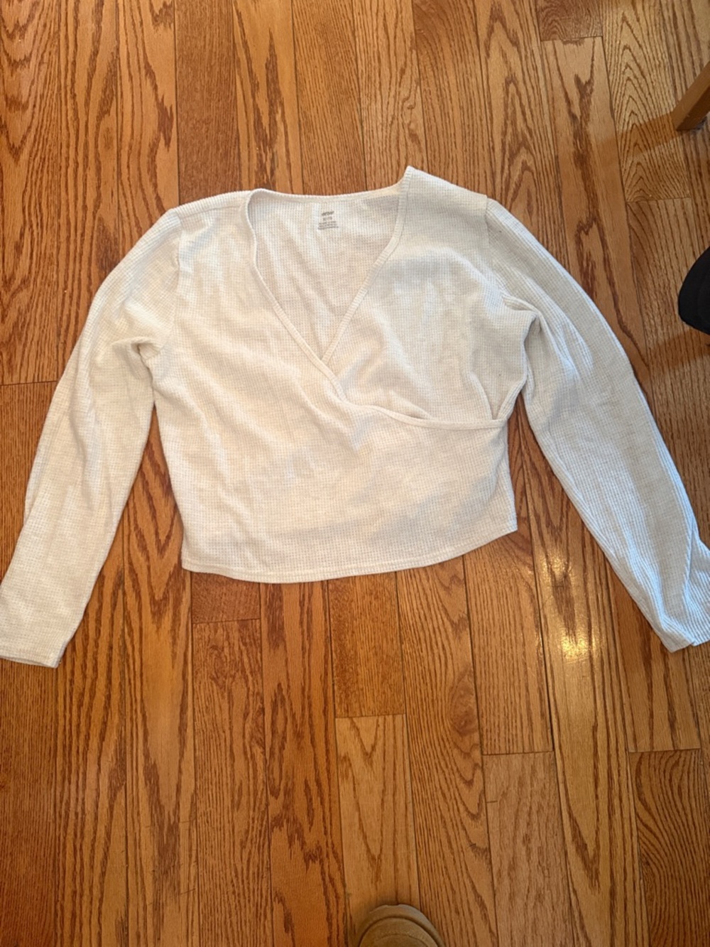 aerie White Long Sleeve Wrap Crop Top